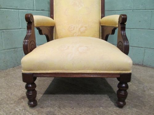 fig 1. ANTIQUE PAIR FRENCH MAHOGANY LIBRARY ARMCHAIRS C1880