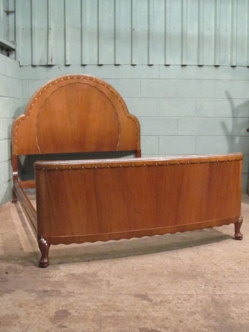 Antique Italian Art Deco Walnut & Gilt 5ft Double Bed C1920