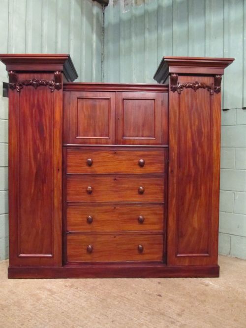 fig 1. ANTIQUE VICTORIAN FLAMED MAHOGANY SENTRY WARDROBE COMPACTUM C1880