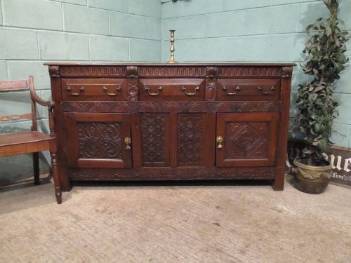 Antique 18th Century Carved Country Oak Dresser Base Sideboard C1760