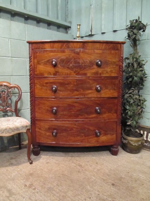 Antique William 1v Flamed Mahogany Bow Front Chest of Drawers C1830
