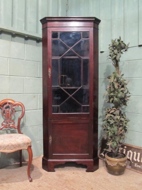Antique Full Height Late Victorian Astragal Glazed Mahogany Corner Cabinet C1890