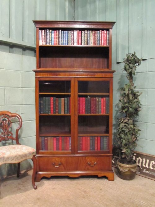 Unusual Mahogany Glazed and Open Bookcase C1920