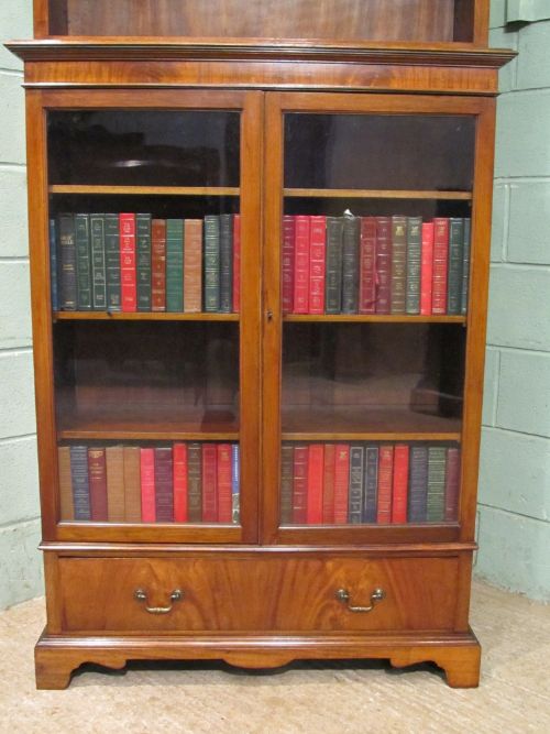 fig 1. UNUSUAL MAHOGANY GLAZED AND OPEN BOOKCASE C1920