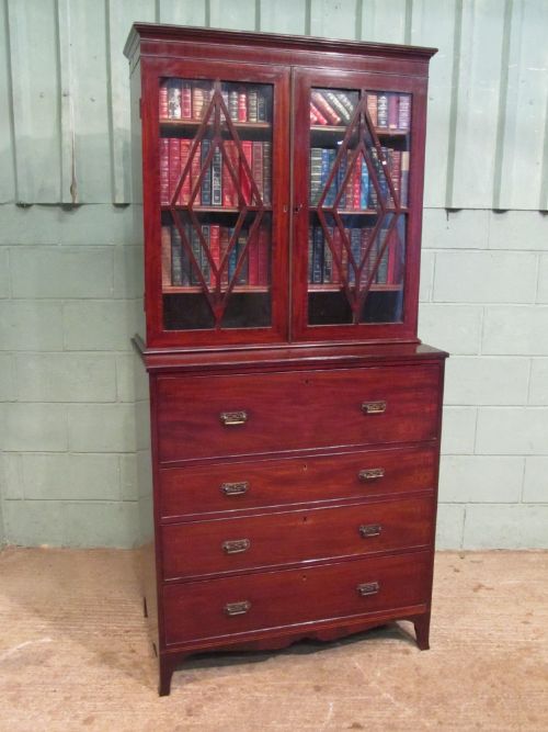 fig 1. ANTIQUE REGENCY MAHOGANY SECRETAIRE BOOKCASE C1820