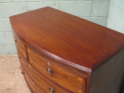 fig 1. ANTIQUE REGENCY INLAID MAHOGANY BOW FRONT CHEST OF DRAWERS C1820
