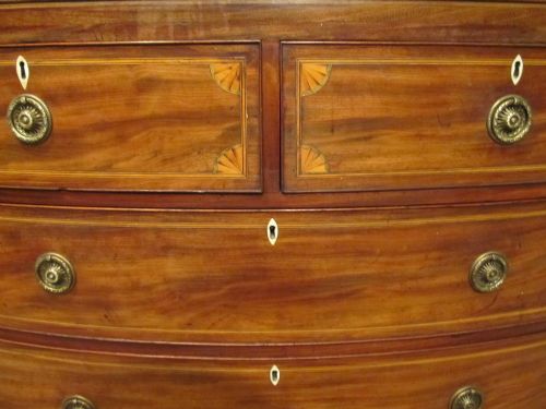 fig 2. ANTIQUE REGENCY INLAID MAHOGANY BOW FRONT CHEST OF DRAWERS C1820