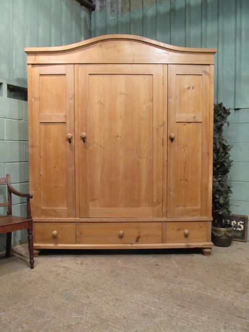 Antique Victorian Continental Pine Triple Wardrobe C1890