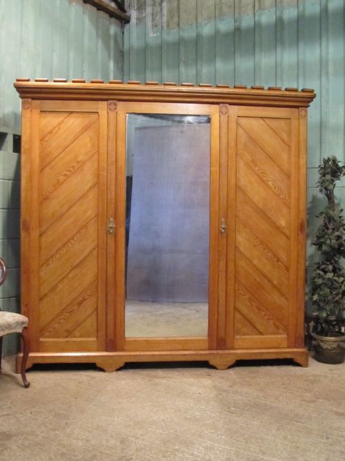Antique Victorian Ash Triple Wardrobe Compactum C1890