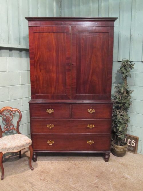 Antique Regency Mahogany Clothes Press Wardrobe C1820