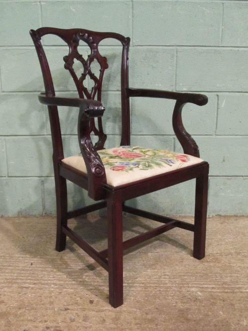 Antique Edwardian Mahogany Chippendale Desk Elbow Chair C1900