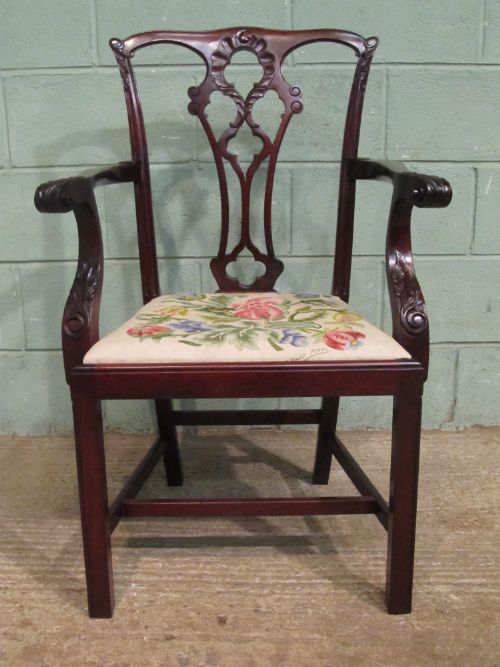 fig 1. ANTIQUE EDWARDIAN MAHOGANY CHIPPENDALE DESK ELBOW CHAIR C1900