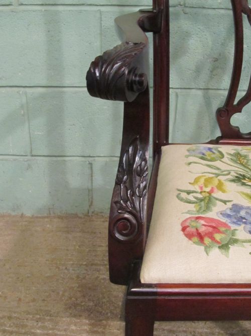 fig 2. ANTIQUE EDWARDIAN MAHOGANY CHIPPENDALE DESK ELBOW CHAIR C1900