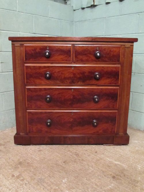 fig 1. ANTIQUE VICTORIAN FLAMED MAHOGANY CHEST OF DRAWERS C1880