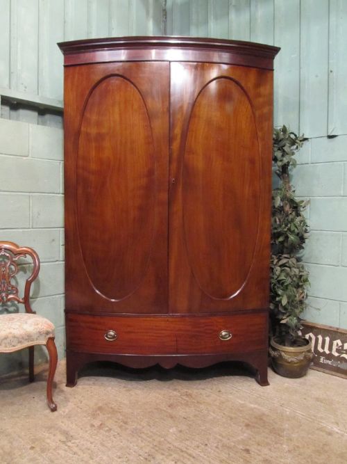 Antique Victorian Mahogany Bow Front Double Wardrobe C1890
