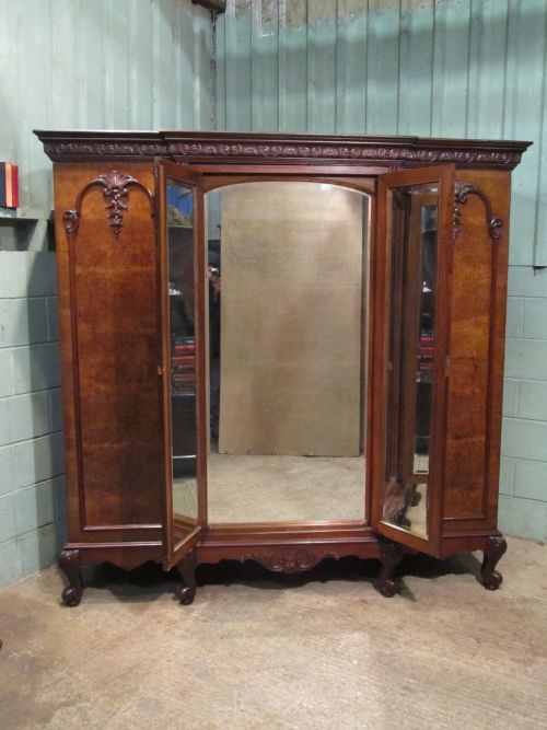 fig 2. ANTIQUE FRENCH BURR WALNUT BREAKFRONT TRIPLE WARDROBE C1900