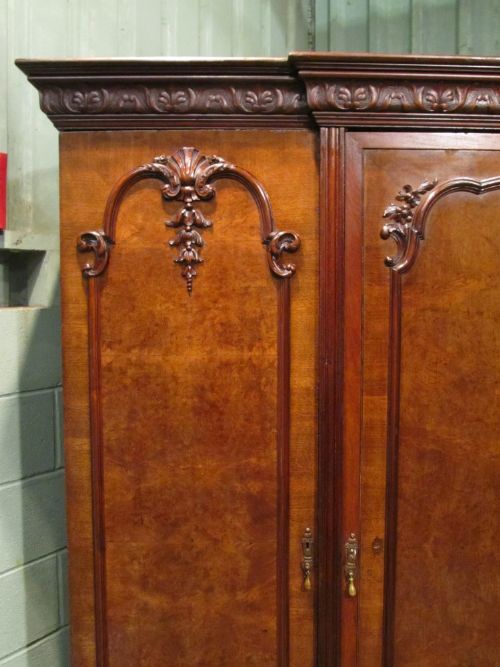 fig 1. ANTIQUE FRENCH BURR WALNUT BREAKFRONT TRIPLE WARDROBE C1900