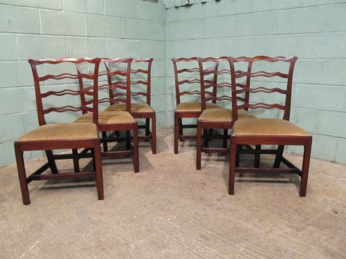 Antique Set Six Victorian Mahogany Ladder Back Dining Chairs C1880