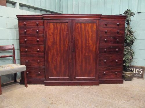 Antique Early 19th Century Breakfront Mahogany Rare Gents Low Breakfront Compactum Wardrobe C1840
