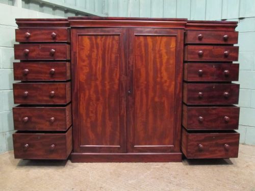 fig 2. ANTIQUE EARLY 19TH CENTURY BREAKFRONT MAHOGANY RARE GENTS LOW BREAKFRONT COMPACTUM WARDROBE c1840