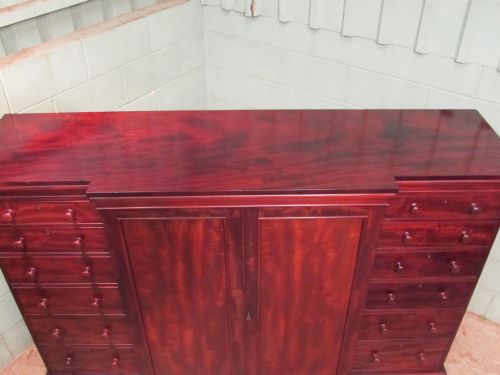 fig 1. ANTIQUE EARLY 19TH CENTURY BREAKFRONT MAHOGANY RARE GENTS LOW BREAKFRONT COMPACTUM WARDROBE c1840