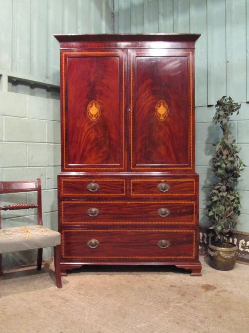 Antique Georgian Regency Inlaid Mahogany Clothes Press C1820
