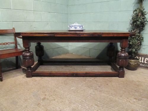 Antique Victorian Oak Draw Leaf Extending Refectory Dining Table Seats 12 C1880