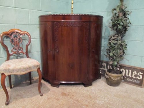 Antique Edwardian Mahogany Barrel Fronted Corner Cupboard C1900