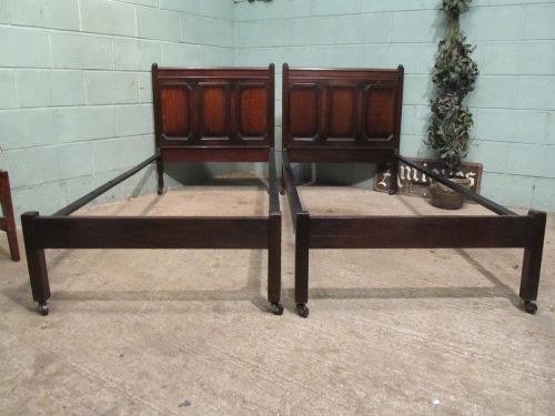 Antique Pair Edwardian Oak Single Beds C1900