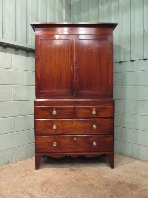 fig 1. ANTIQUE GEORGIAN REGENCY MAHOGANY LINEN PRESS C1820