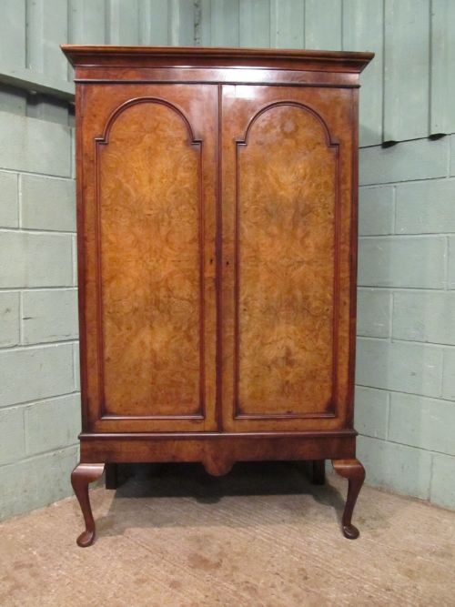 fig 1. ANTIQUE EDWARDIAN BURR WALNUT TALL BOY WARDROBE C1900