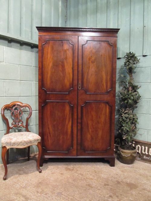 Antique Edwardian Flamed Mahogany Double Wardrobe C1900