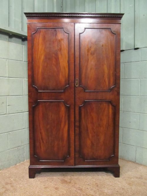 fig 1. ANTIQUE EDWARDIAN FLAMED MAHOGANY DOUBLE WARDROBE C1900