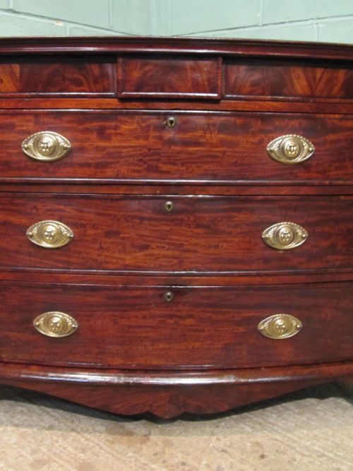 fig 1. ANTIQUE REGENCY FLAMED MAHOGANY BOW FRONT CHEST OF DRAWERS C1820