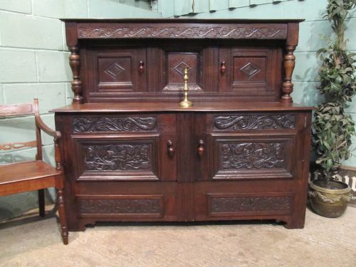 Antique Late 18th Century Period Oak Carved Court Cupboard with Secret Compartment C1790