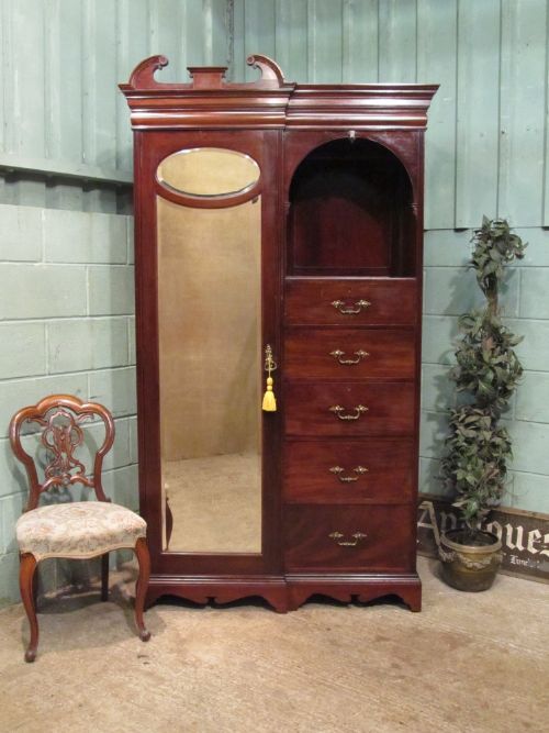 Antique Art Nouveau Mahogany Single Wardrobe Compactum C1890