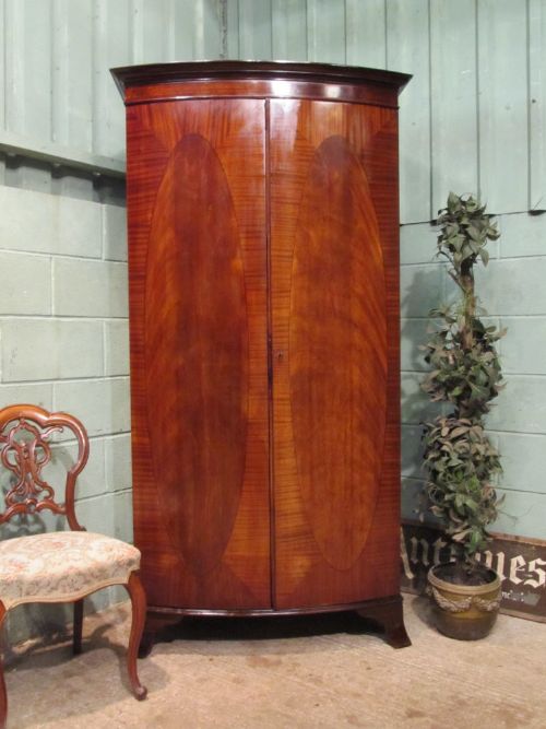Antique Edwardian Mahogany Bow Front Double Wardrobe C1900
