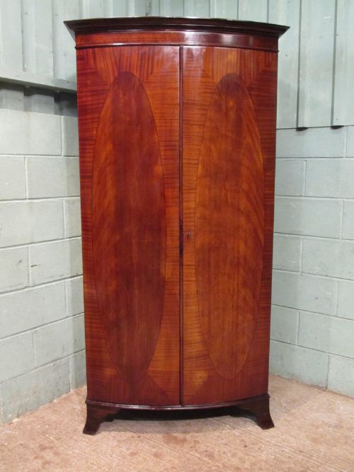 fig 1. ANTIQUE EDWARDIAN MAHOGANY BOW FRONT DOUBLE WARDROBE C1900