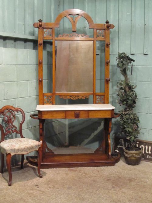 Antique Victorian Oak and Marble Hallstand C1890