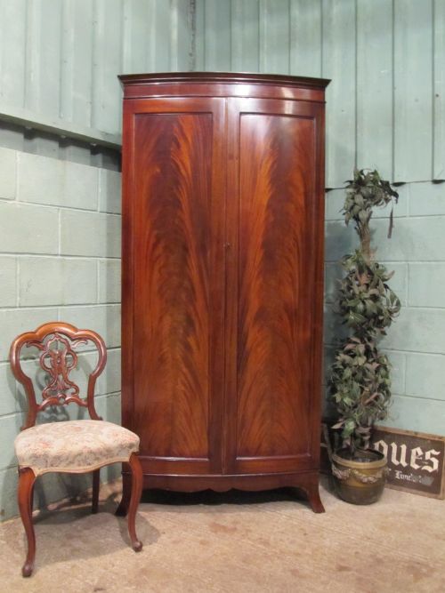 Antique Edwardian Mahogany Bow Front Double Wardrobe C1900
