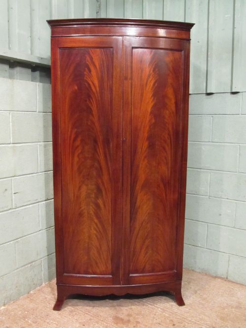 fig 1. ANTIQUE EDWARDIAN MAHOGANY BOW FRONT DOUBLE WARDROBE C1900