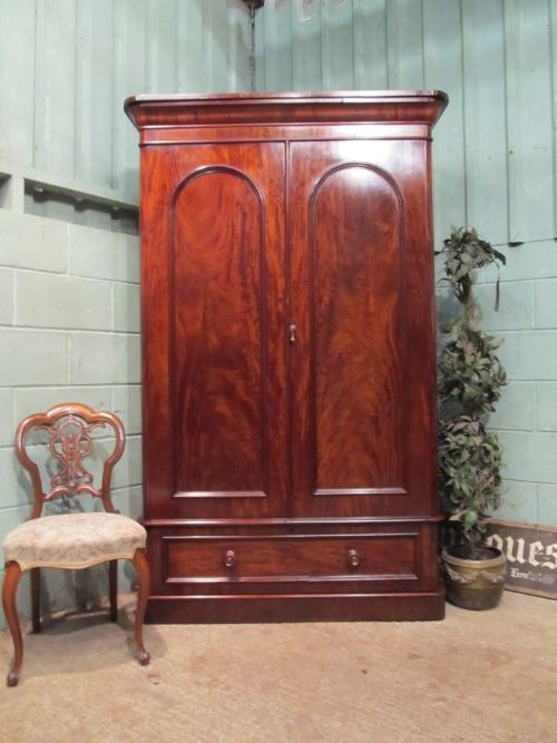 Antique Victorian Flamed Mahogany Double Wardrobe C1880