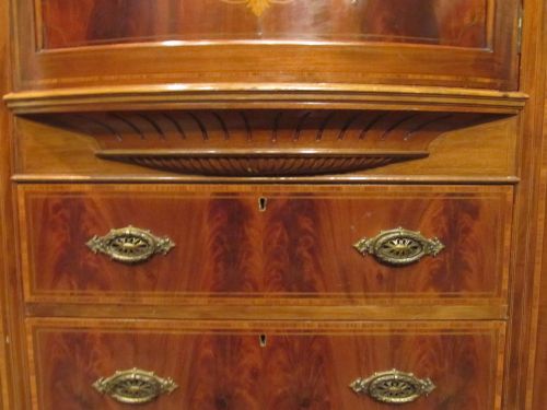 fig 1. ANTIQUE INLAID EDWARDIAN MAHOGANY TRIPLE WARDROBE COMPACTUM BY MAPLES & CO.
