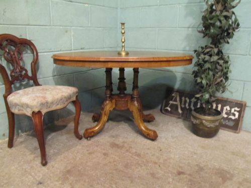 fig 1. ANTIQUE VICTORIAN BURR WALNUT INLAID TILT TOP LOO TABLE C1870