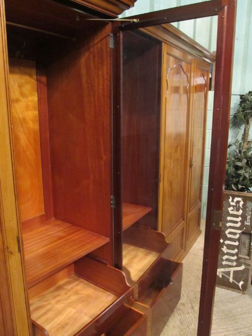 fig 2. ANTIQUE EDWARDIAN FLAMED MAHOGANY TRIPLE WARDROBE C1900