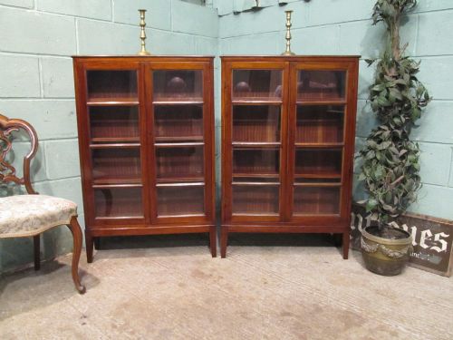 Antique Pair Edwardian Mahogany Glazed Bookcases C1900