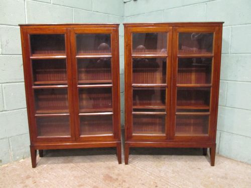 fig 1. ANTIQUE PAIR EDWARDIAN MAHOGANY GLAZED BOOKCASES C1900