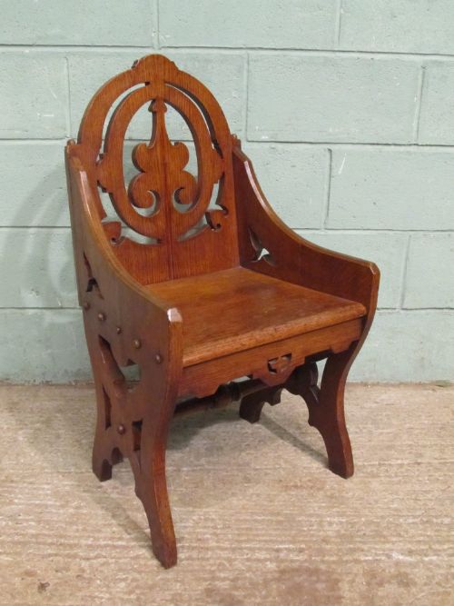 Antique Victorian Gothic Oak Ecclesiastical Armchair C1880