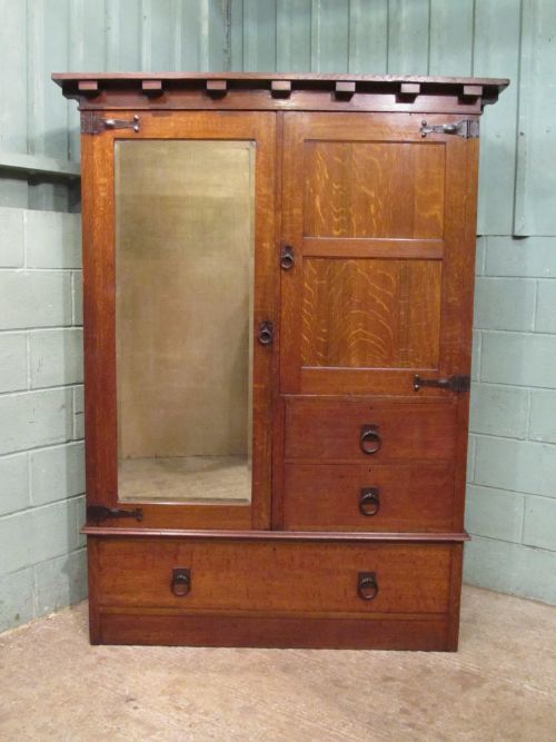 Antique Arts & Crafts Oak Double Wardrobe Compactum by Blyth & Sons C1890