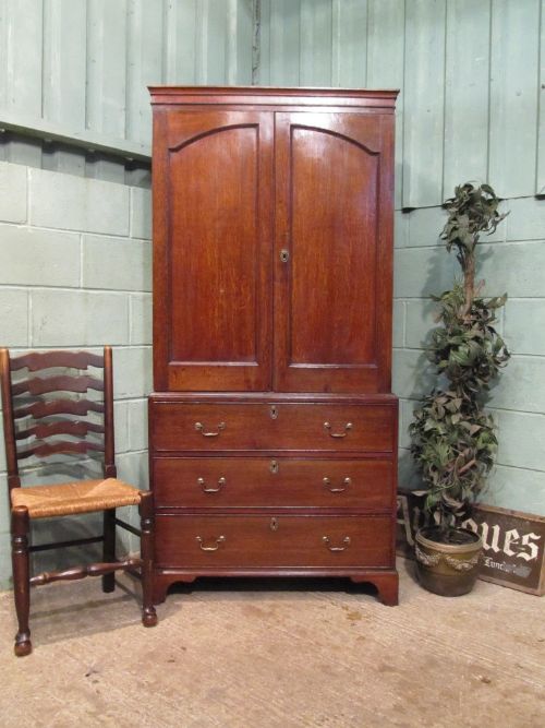 Antique Small Georgian Oak Linen Press C1780